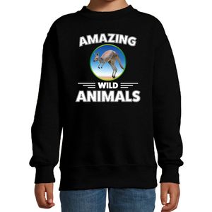 Sweater kangaroo are serious cool zwart kinderen - kangoeroes/ kangoeroe trui 14-15 jaar (170/176)  -