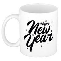 Cadeau mok happy new year met sterren en sneeuwvlokken 300 ml   - - thumbnail