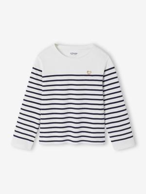 T-shirt met lange mouwen voor meisjes blauw, gestreept