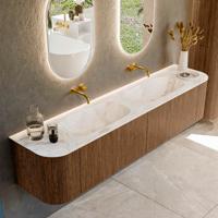 Mondiaz KURVE-DLUX 200 cm Onderkast Greeploos 2 Lades Met Deuren Walnut, Wastafel Solid Surface Dubbel Frappe 0 Kraangaten Zonder Spiegel (KRVSTS200L+R2L2D0KD-Wal/Fra) Mondiaz KURVE-DLUX 200 cm Onderkast Greeploos 2 Lades Met Deuren Walnut, Wastafel Solid Surface Dubbel Frappe 0 Kraangaten Zonder Spiegel (KRVSTS200L+R2L2D0KD-Wal/Fra)