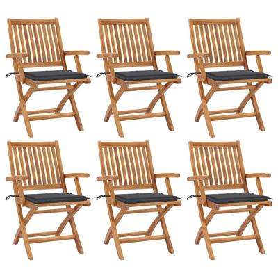 Tuinstoelen 6 st inklapbaar met kussens massief teakhout