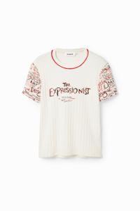 Gestructureerd T-shirt met tekst - WHITE - M