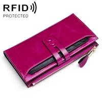 8239 Antimagnetic RFID Multi-function Leather Lady Wallet Large-capacity Purse with Detachable Card Holder (Rose Purple)