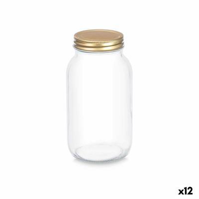 Blik Transparant Gouden Metaal Glas 950 ml 9 x 18 x 9 cm (12 Stuks)