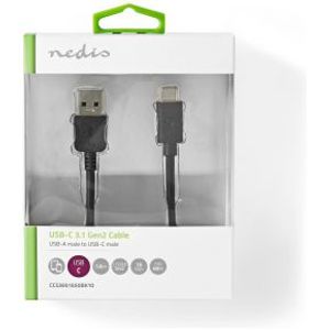 Nedis CCGW61650BK10 USB-kabel 1 m USB 3.2 Gen 2 (3.1 Gen 2) USB A USB C Zwart