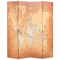 Kamerscherm inklapbaar wereldkaart 160x170 cm geel