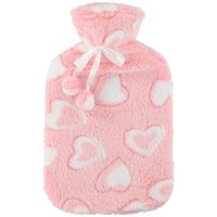 Warmwaterkruik 2 liter met zachte fleece hoes roze/hartjes - Kruiken - thumbnail