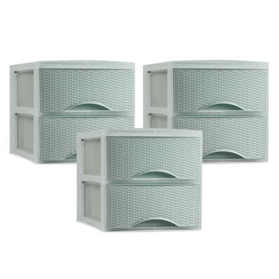 Thuis kantoor organizer ladeblok - 3x - 2 lades - 25 x 37 x 26 cm - opslag - Kunststof - Groen