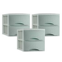 Thuis kantoor organizer ladeblok - 3x - 2 lades - 25 x 37 x 26 cm - opslag - Kunststof - Groen