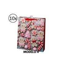 Kerst cadeau tasje - 10x - 42 cm - peperkoek mannetje en vrouwtje - inpakken - kerstcadeaus