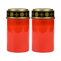 Grafkaars/gedenklicht - 2x - LED licht - rood - waterbestendig - op batterijen - D6,5 x H12 cm