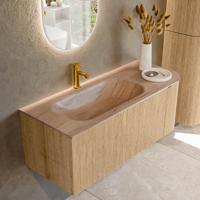 Badmeubel Mondiaz Kurve-Dlux | 115 cm | Meubelkleur Oak | Wastafelkleur Saba | Solid surface | Wasbak linker zijde spoelbak | 1 kraangat