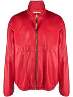 Moschino logo-plaque leather bomber jacket - Rouge