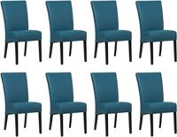 Set van 8 Blauwe leren landelijke eetkamerstoelen Just - Toledo Leer Turquoise (blauw leer)