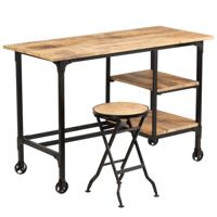 Bureau met inklapbaar krukje 115x50x76 cm massief mangohout