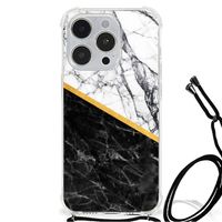 iPhone 14 Pro Max Anti-Shock Hoesje Marmer Wit Zwart - Origineel Cadeau Man