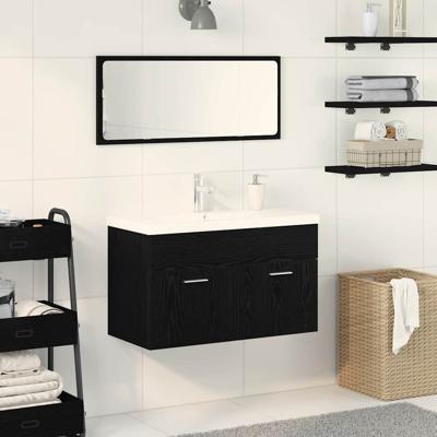 Wastafelkast Zwart Eiken 90 x 38.5 x 46 cm Bewerkt hout