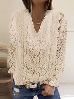 Lace Plain V Neck Casual Shirt