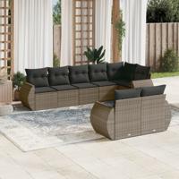 8-delige Loungeset met kussens poly rattan grijs