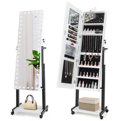 4-in-1 Spiegelkast met 3-kleurige Ledlampen en Verstelbare Hoogte Make-upspiegel met Full-body Spiegel 46 x 36 x 175 cm Wit