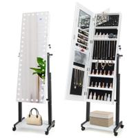 4-in-1 Spiegelkast met 3-kleurige Ledlampen en Verstelbare Hoogte Make-upspiegel met Full-body Spiegel 46 x 36 x 175 cm Wit