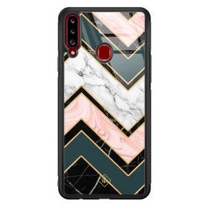 Samsung Galaxy A20s glazen hardcase - Marmer triangles