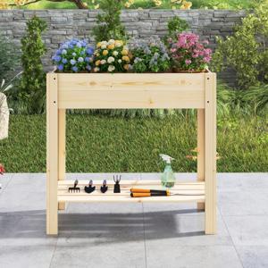 Tuinbed Stevige Grenen Verhoogde Plantenbak met Grote Groeiruimte en Onderste Plank Voor Planten en Fruit