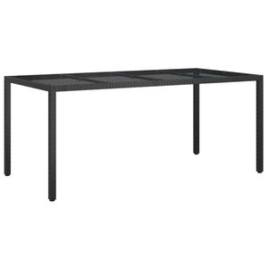 vidaXL Tuintafel 190x90x75 cm gehard glas en poly rattan black