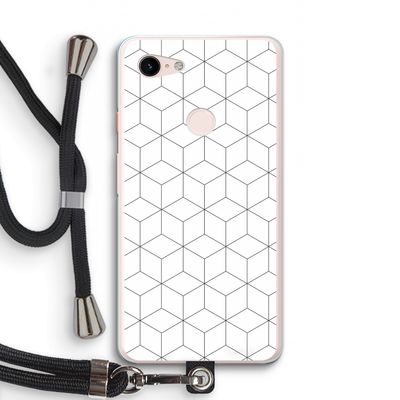 Zwart-witte kubussen: Pixel 3 XL Transparant Hoesje met koord