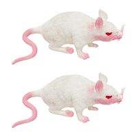 Stretchy nep rat 17 x 14 cm - 2x - wit - Horror/griezel thema decoratie - thumbnail