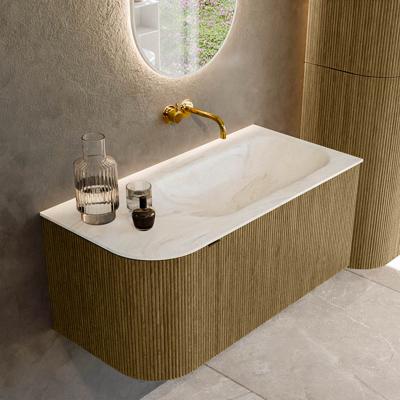 Badmeubel Mondiaz Kurve-Dlux | 95 cm cm | Meubelkleur Dusk | Wastafelkleur Ostra | Solid surface | Wasbak rechter zijde spoelbak | Zonder kraangat(en)