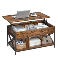 In hoogte verstelbare salontafel met verborgen opbergruimte, Rustiek Bruin + Zwart In hoogte verstelbare salontafel met verborgen opbergruimte, Rustiek Bruin + Zwart