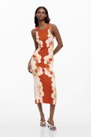 Jurk met bloemen aan de zijkant - ORANGE - XS