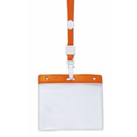 Badgehouders - 10x - oranje - 11 x 58 cm - kunststof/plastic - keycord - naamkaarthouders