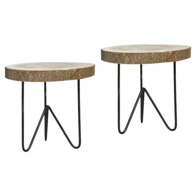 Plantenpot verhoger Decowood - 2x - Boomstam - kaarsenbord - hout/metaal - D21 x H21 cm