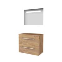 Basic-Line Economic 46 Badkamermeubelset - 80 x 46 cm - Met Grepen - 2 Lades - Wastafelblad - Spiegel met LED Verlichting - Whisky Oak