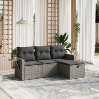 4-delige Loungeset met kussens poly rattan grijs