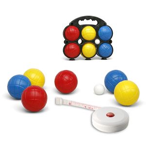 Jeu de boules set met 6 ballen + compact meetlint/rolmaat 1,5 meter   -