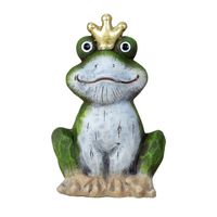 Tuinbeeld kikker zittend - kunststeen - H20 cm - groen - Lachende kikkerkoning   - - thumbnail