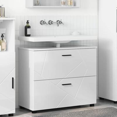Badkamerkast Hoogglans wit 76,5 x 35 x 64 cm Bewerkt hout