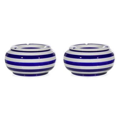 Stormasbak - 2x - blauw/wit - rond - terras asbak - 23 cm - keramiek