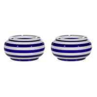 Stormasbak - 2x - blauw/wit - rond - terras asbak - 23 cm - keramiek