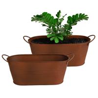 Plantenpot/bloempot teil voor buiten - 2x - zink - roestbruin - L34 x D12 x H13.5 cm - thumbnail