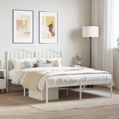 Bedframe met hoofdbord metaal wit 135x190 cm