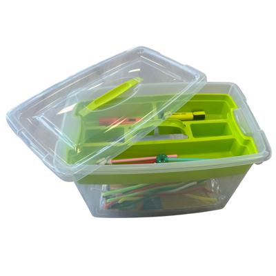Hobby opbergbox - 22L - groen - 29 x 45 x 28 cm - met inlegtray - knutselspullen opbergen