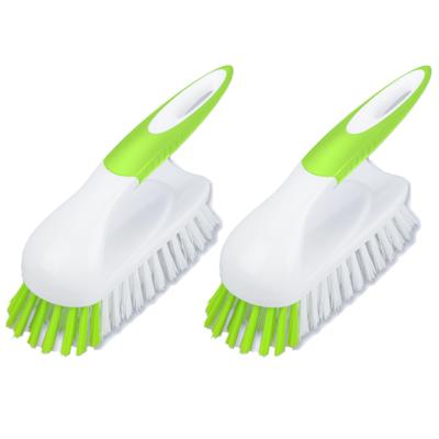 Buemag Schrobborstel met handvat - Set van 2x stuks - wit/groen - kunststof - Schoonmaken borstels
