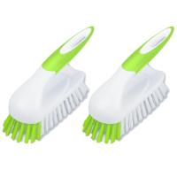 Buemag Schrobborstel met handvat - Set van 2x stuks - wit/groen - kunststof - Schoonmaken borstels