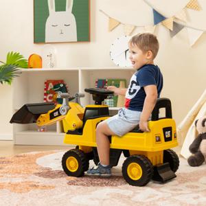 Graafmachine voor Kinderen Bulldozer Vrachtwagen met Verstelbare Bak Claxon Veilige Rugleuning & Anti-Slip Banden Geel