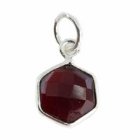 Edelsteen Hanger Granaat Zeshoek - Zilver - 8 mm