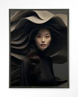 Urban Cotton Wandkleed 'Dark Flow' 80 x 110cm in Floating Frame - black
